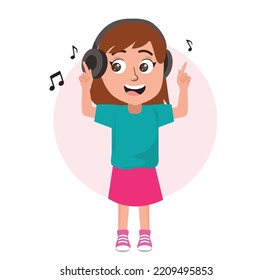 happy kid listening music vector.