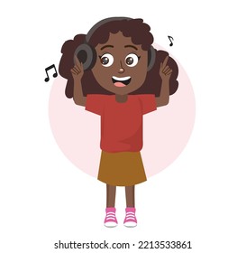 happy kid listening music vector.