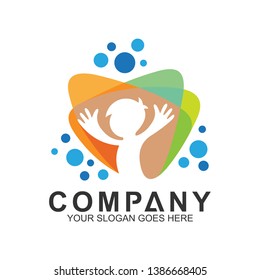 happy kid logo design in flat multicolored style