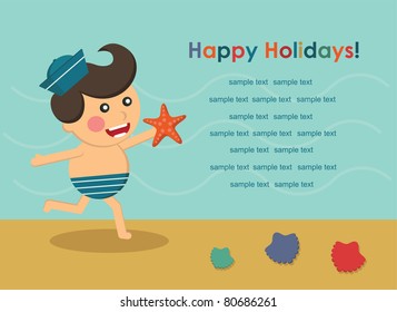 happy kid on beach. vector illustration