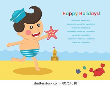 happy kid on seaside. vector illustration