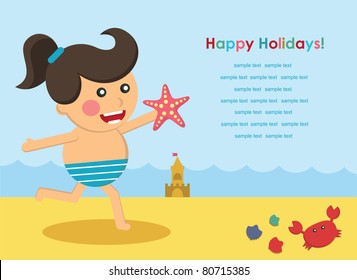 happy kid on seaside. vector illustration