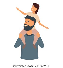 Happy kid on shoulders icon cartoon vector. Happy father day. Holiday fun