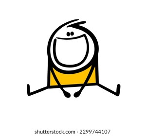 Happy kid with opened mouth and wide smile sitting on the floor. Vector illustration of cute baby joy.