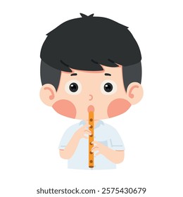 Happy kid play flute music 