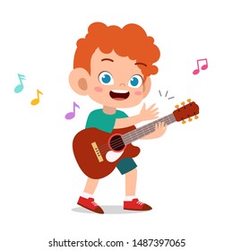 happy kid play guitar music vector