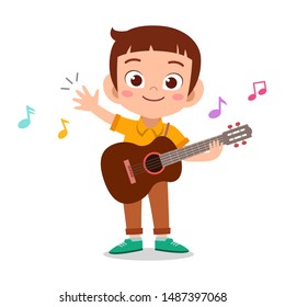 happy kid play guitar music vector