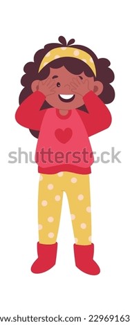 Happy kid play hide and seek vector flat illustration