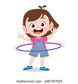 happy kid play with hula hoop vector illustration