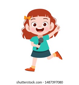 happy kid play sing karaoke music vector