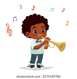 happy kid play trumpet music vector