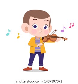 happy kid play violin music vector