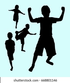 Happy Kid Playing Activity Silhouette. Good Use For Symbol, Web Icon, Mascot, Sticker, Sign, Or Any Design You Want.