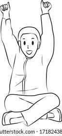 happy kid pose line vector illustration