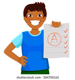 Happy Kid Presenting An Essay Or Test With A Good Grade 