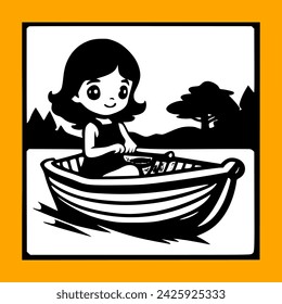 Happy kid rafting with a boat
