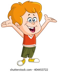 Happy kid raising his arms