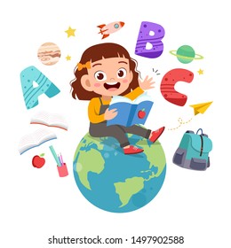 Happy kid read book and study.  Knowledge concept