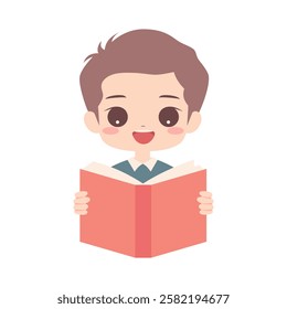 Happy kid reading a book vector illustration