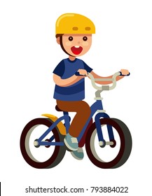 happy kid riding bike flat vector illustration