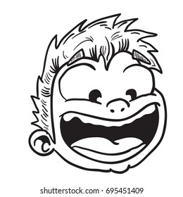 happy kid scream black and white cartoon face illustration isolated on white