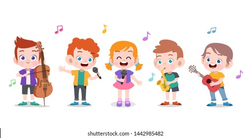 happy kid sing music vector illustration