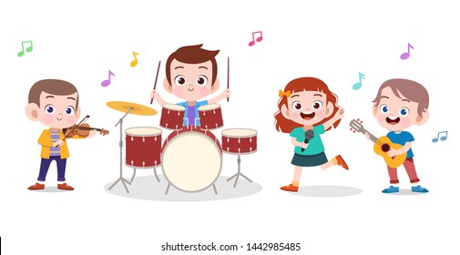 happy kid sing music vector illustration
