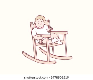 Happy kid sitting on the highchair. Hand drawn style vector design illustrations.