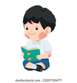 Happy kid sitting and reading a book