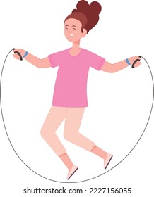 Happy kid with skipping rope. Jumping girl training isolated on white background