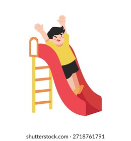 Ilustración plana de patio deslizante de niño feliz
