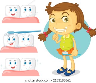Happy kid smile white teeth with different teeth condition illustration