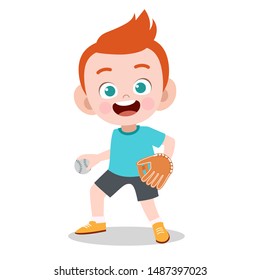 happy kid sport baseball vector illustration