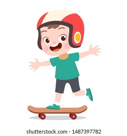 happy kid sport skateboard vector illustration