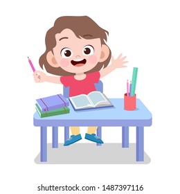 Happy Kid Study Homework Vector Illustration