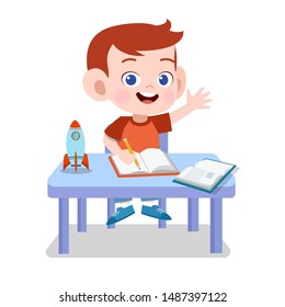 happy kid study homework vector illustration