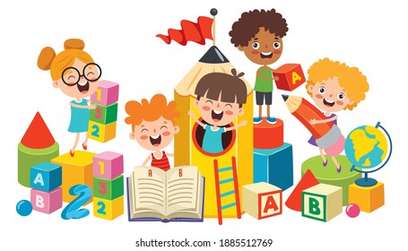 Happy Kid Studying And Learning
