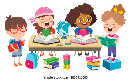 Happy Cute Cartoon School Children Stock Vector (Royalty Free ...