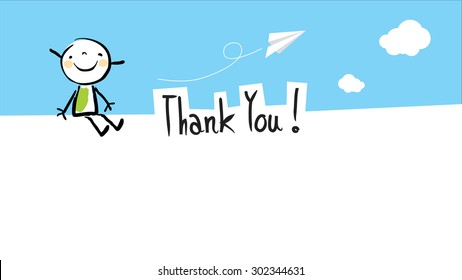 Happy kid thank you card and blank space for text insertion  Vector doodle style illustration  