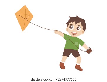 Happy Kid Try to Fly a Kite 