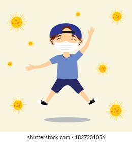 Happy Kid wear mask reduce the spread of the virus