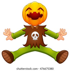 Happy kid wearing pumpkin mask