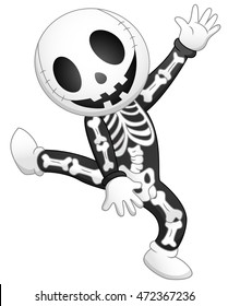 Happy kid wearing skeleton costume