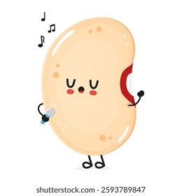 Happy Kidney Bean Singing. Cheerful Legume Character Performs a Song