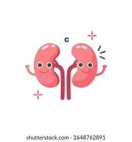 Happy kidney two cheerful cartoon kidneys joyfully celebrate good health.