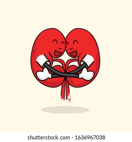 happy kidneys with smile face cartoon character hug each other  illustration