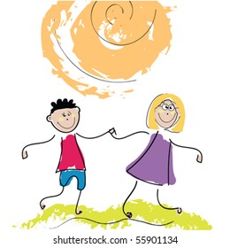 happy kids abstract drawing  vector