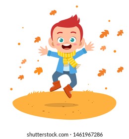 happy kids autumn vector illustration