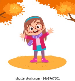 happy kids autumn vector illustration