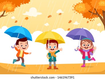 happy kids autumn vector illustration